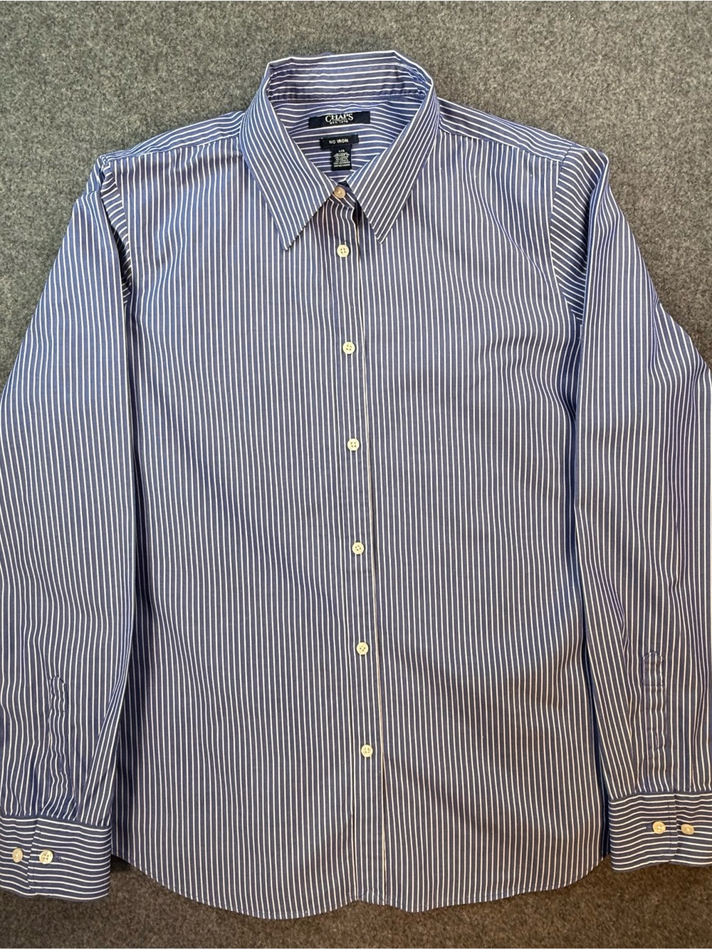 Chaps No Iron Blue & White Stripe Button Front Shirt Women's Large Cotton Preppy - Picture 2 of 11